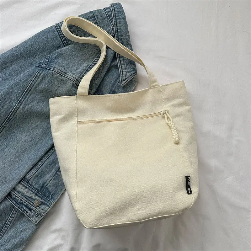 Canvas College Student Shoulder Bag Tan Large Capacity - Image 2