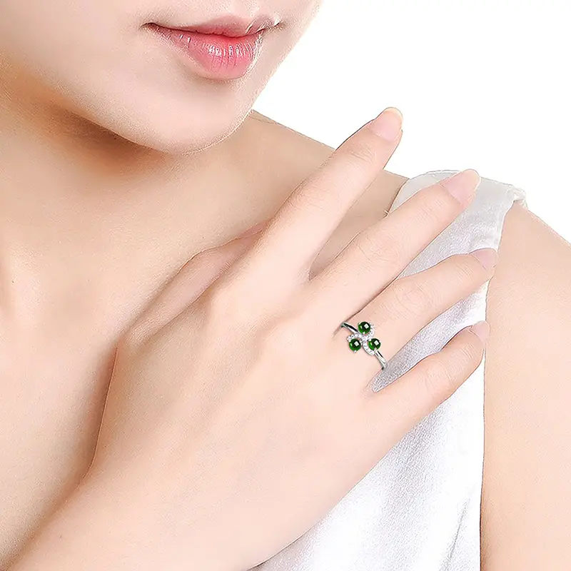 Natural Jade Ink Jade Ring S925 Silver Adjustable - Image 4