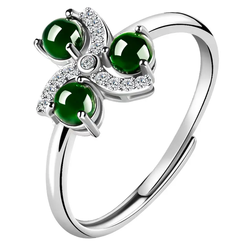 Natural Jade Ink Jade Ring S925 Silver Adjustable - Image 5