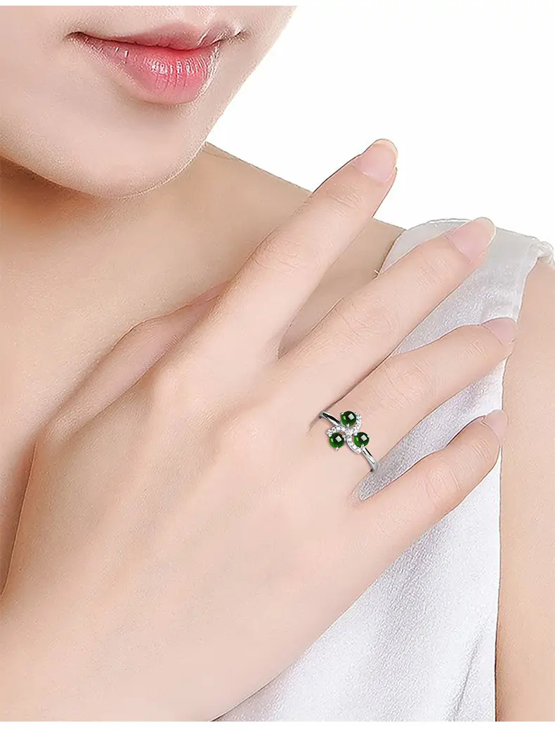 Natural Jade Ink Jade Ring S925 Silver Adjustable — feature 4