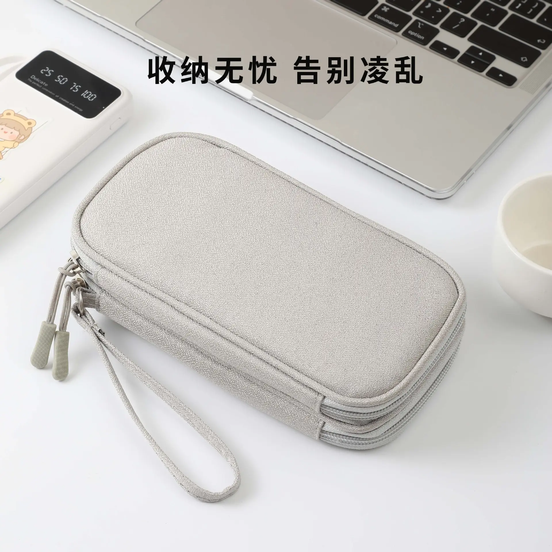 Pink Data Cable Storage Bag with USB Charging Port - Image 7