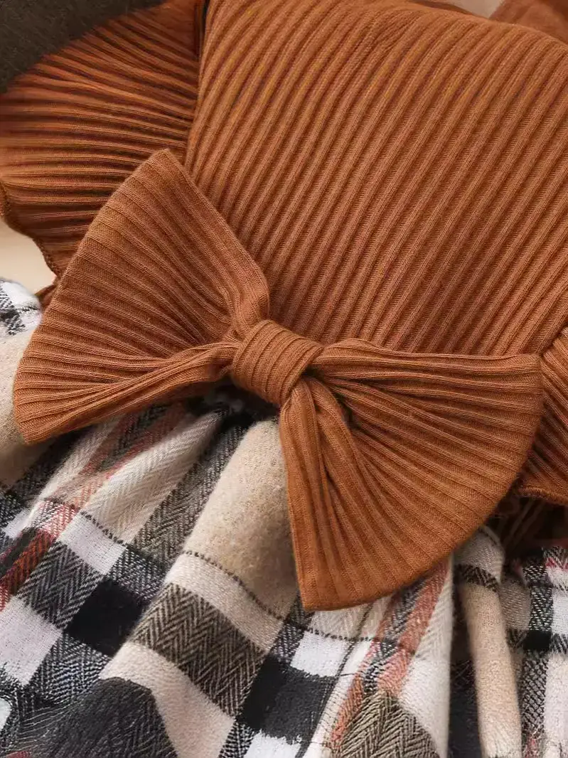 Brown Ribbed Baby Crawling Suit Two-Piece Set
