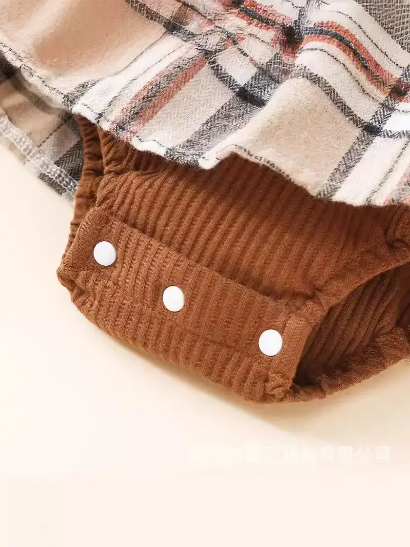 Brown Ribbed Baby Crawling Suit Two-Piece Set