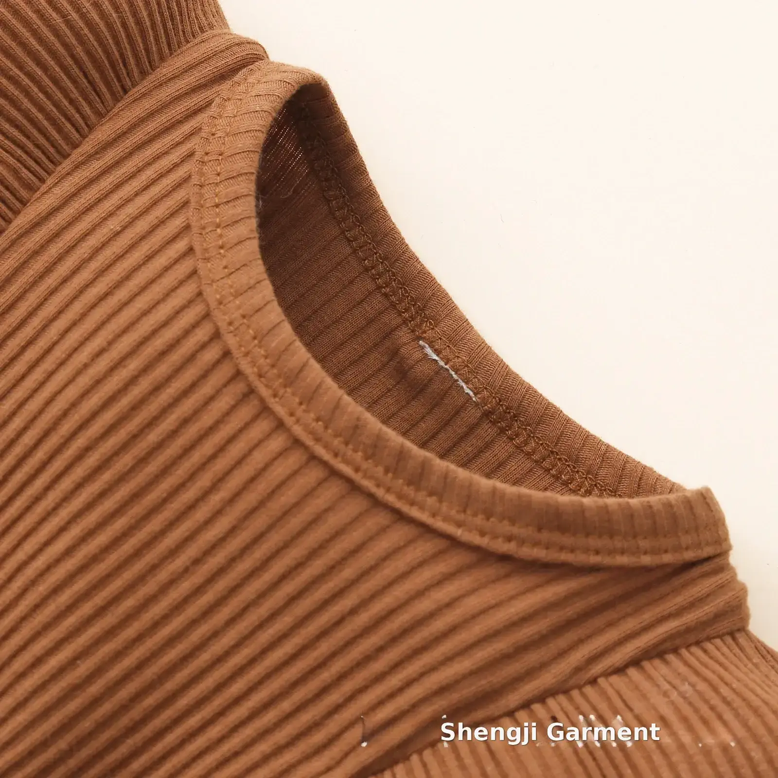 Brown Ribbed Baby Crawling Suit Two-Piece Set — feature 3