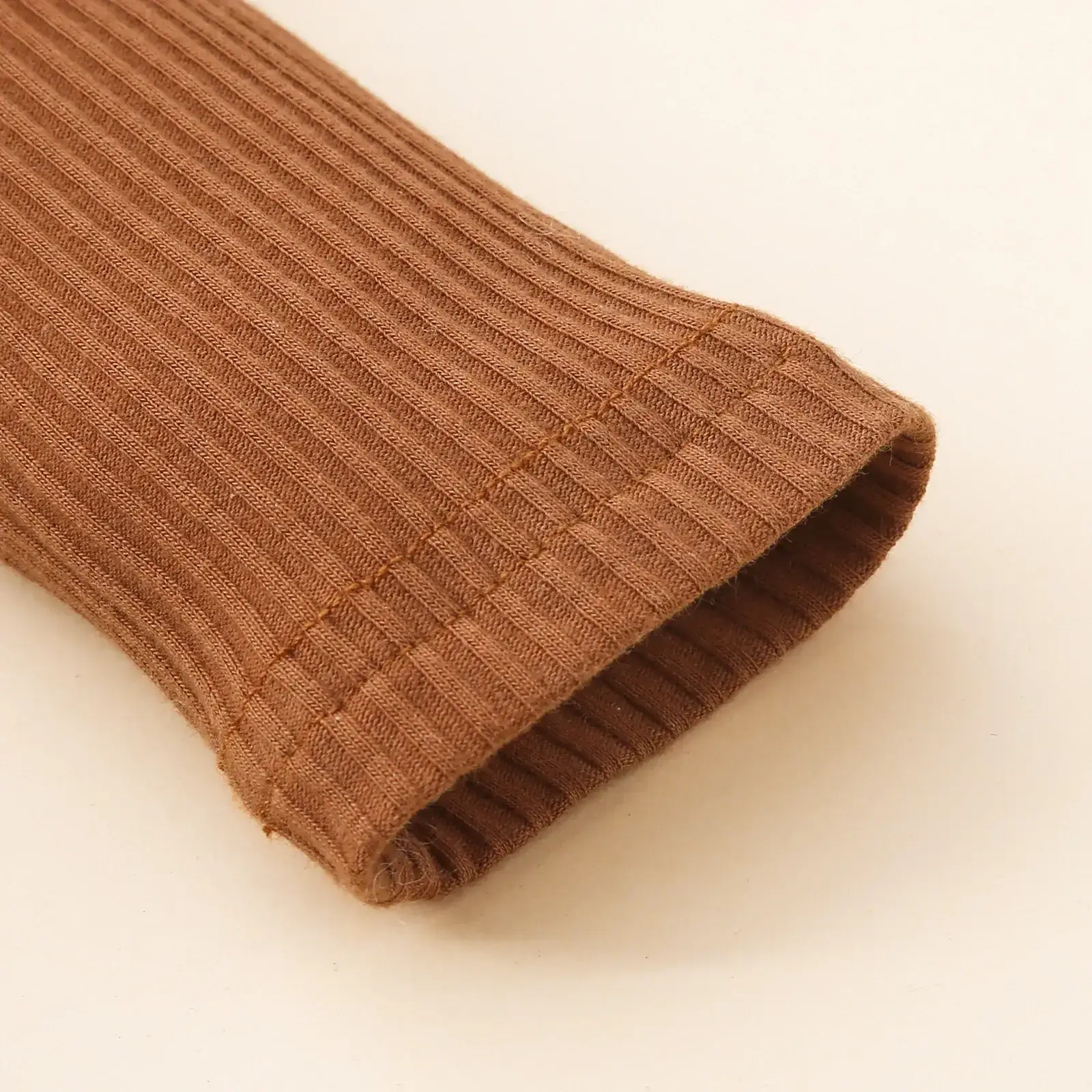 Brown Ribbed Baby Crawling Suit Two-Piece Set — feature 5