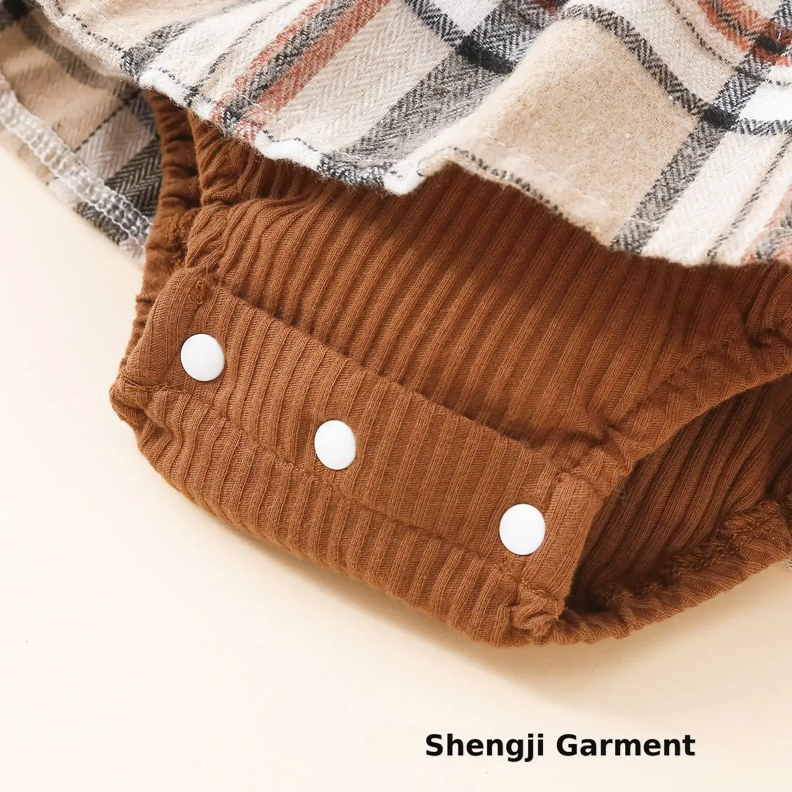 Brown Ribbed Baby Crawling Suit Two-Piece Set — feature 8