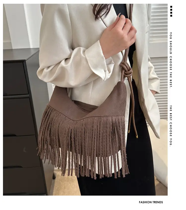 Tassel Crossbody Bag Women Winter Shoulder Bag Brown White — feature 1