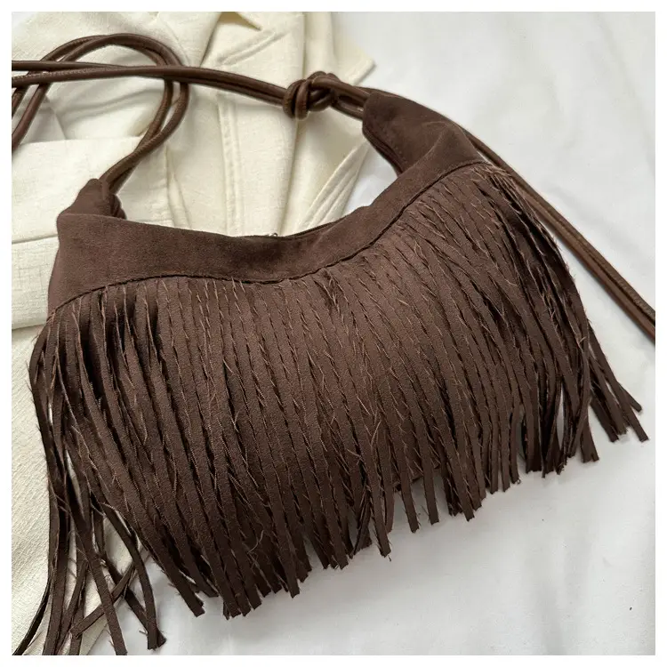 Tassel Crossbody Bag Women Winter Shoulder Bag Brown White — feature 12