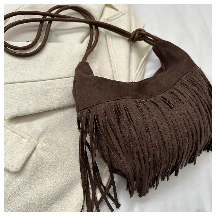 Tassel Crossbody Bag Women Winter Shoulder Bag Brown White — feature 13