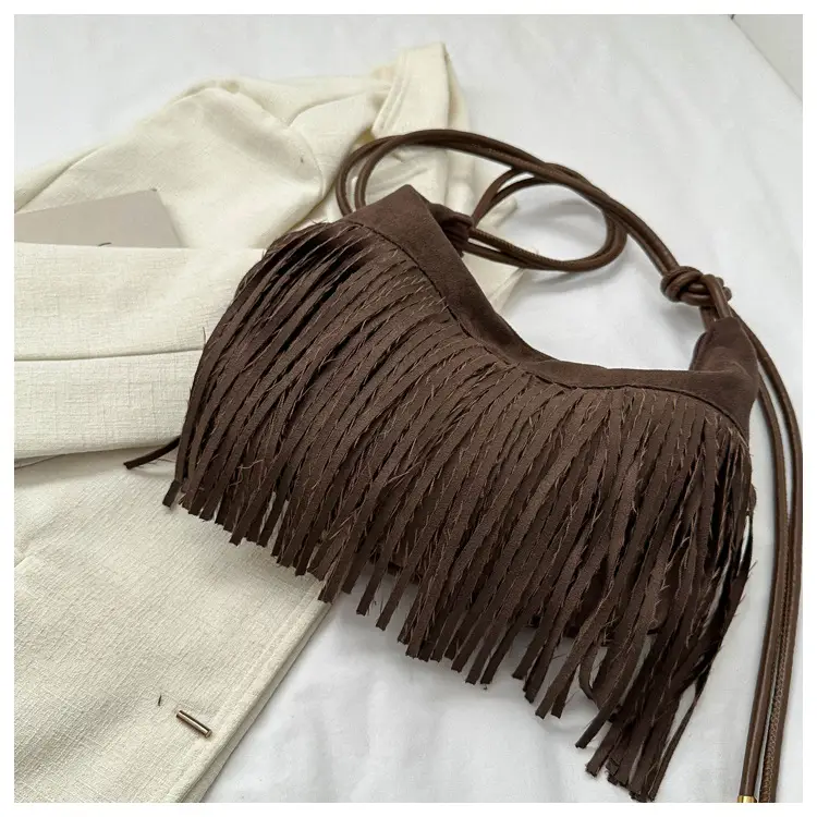 Tassel Crossbody Bag Women Winter Shoulder Bag Brown White — feature 15