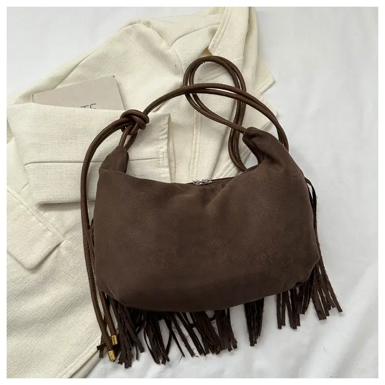 Tassel Crossbody Bag Women Winter Shoulder Bag Brown White — feature 16