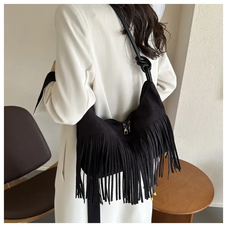 Tassel Crossbody Bag Women Winter Shoulder Bag Brown White — feature 19
