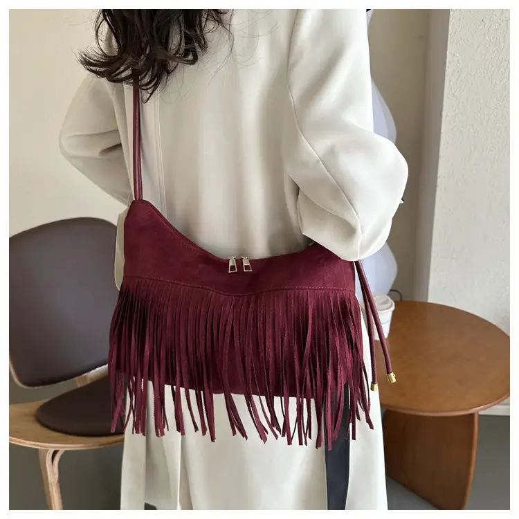 Tassel Crossbody Bag Women Winter Shoulder Bag Brown White — feature 20
