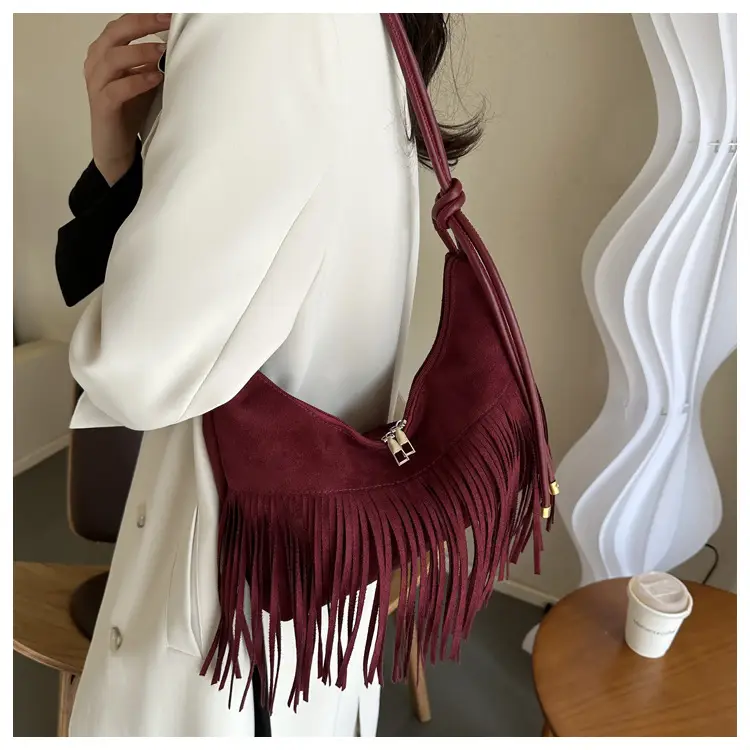 Tassel Crossbody Bag Women Winter Shoulder Bag Brown White — feature 21
