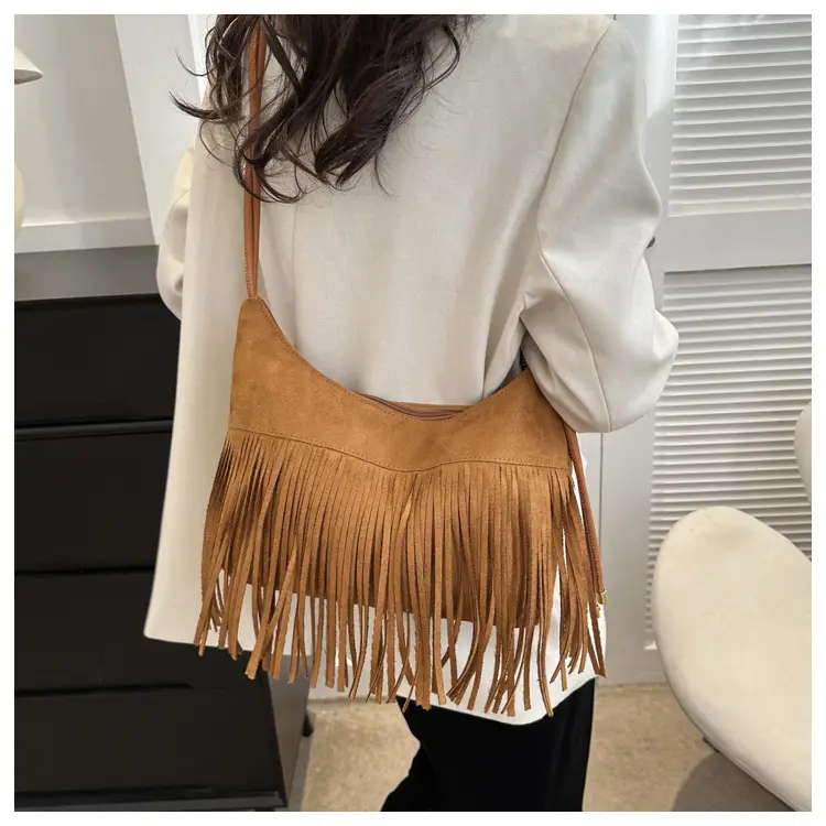 Tassel Crossbody Bag Women Winter Shoulder Bag Brown White — feature 24