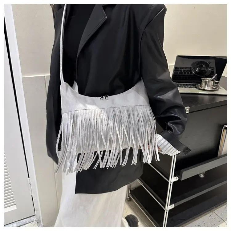 Tassel Crossbody Bag Women Winter Shoulder Bag Brown White — feature 26