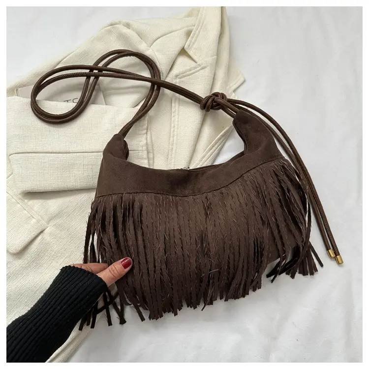 Tassel Crossbody Bag Women Winter Shoulder Bag Brown White — feature 9