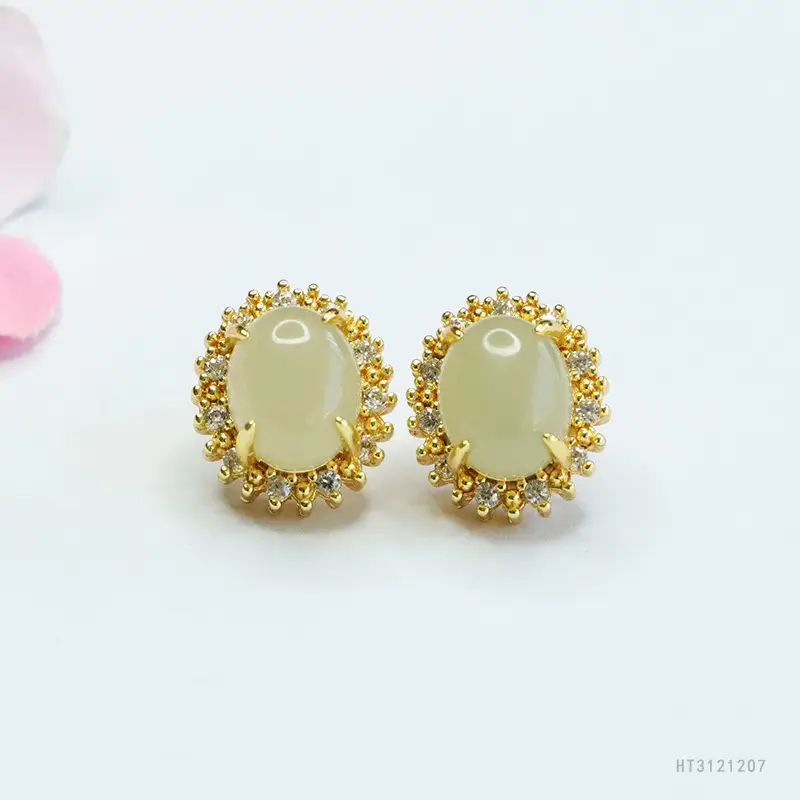Guan Yu Jade Pendant Earrings Ring Set Gold Plated - Image 3