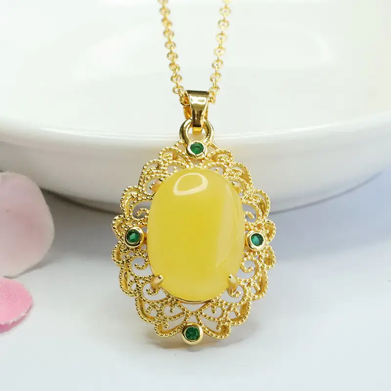 Guan Yu Natural Amber Three-Piece Set Gold Plated