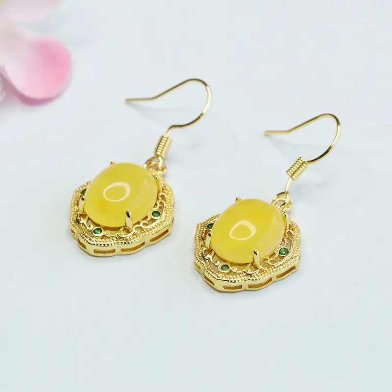 Guan Yu Natural Amber Three-Piece Set Gold Plated