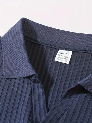 Men Blue Striped V Neck Polo Shirt Long Sleeve — feature 11