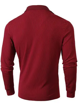 Men Blue Striped V Neck Polo Shirt Long Sleeve — feature 20
