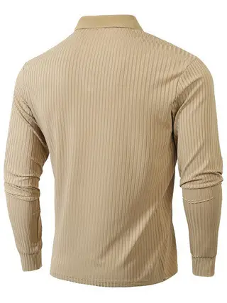 Men Blue Striped V Neck Polo Shirt Long Sleeve — feature 26