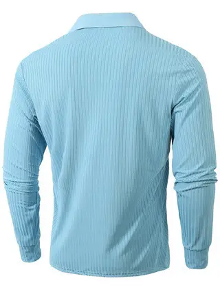 Men Blue Striped V Neck Polo Shirt Long Sleeve — feature 33
