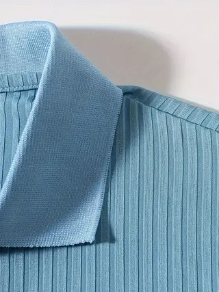 Men Blue Striped V Neck Polo Shirt Long Sleeve — feature 34