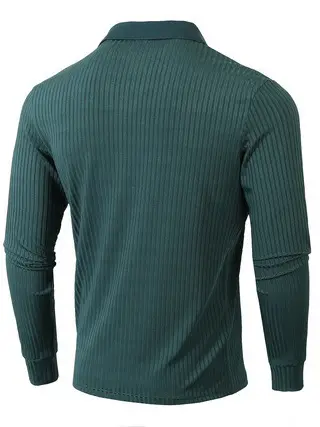Men Blue Striped V Neck Polo Shirt Long Sleeve — feature 39