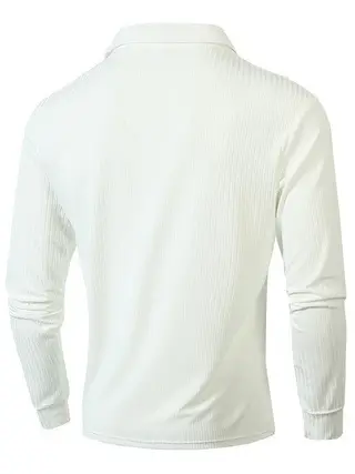 Men Blue Striped V Neck Polo Shirt Long Sleeve — feature 4