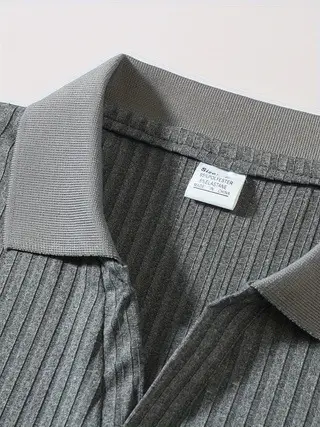 Men Blue Striped V Neck Polo Shirt Long Sleeve — feature 46