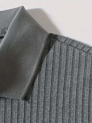 Men Blue Striped V Neck Polo Shirt Long Sleeve — feature 47