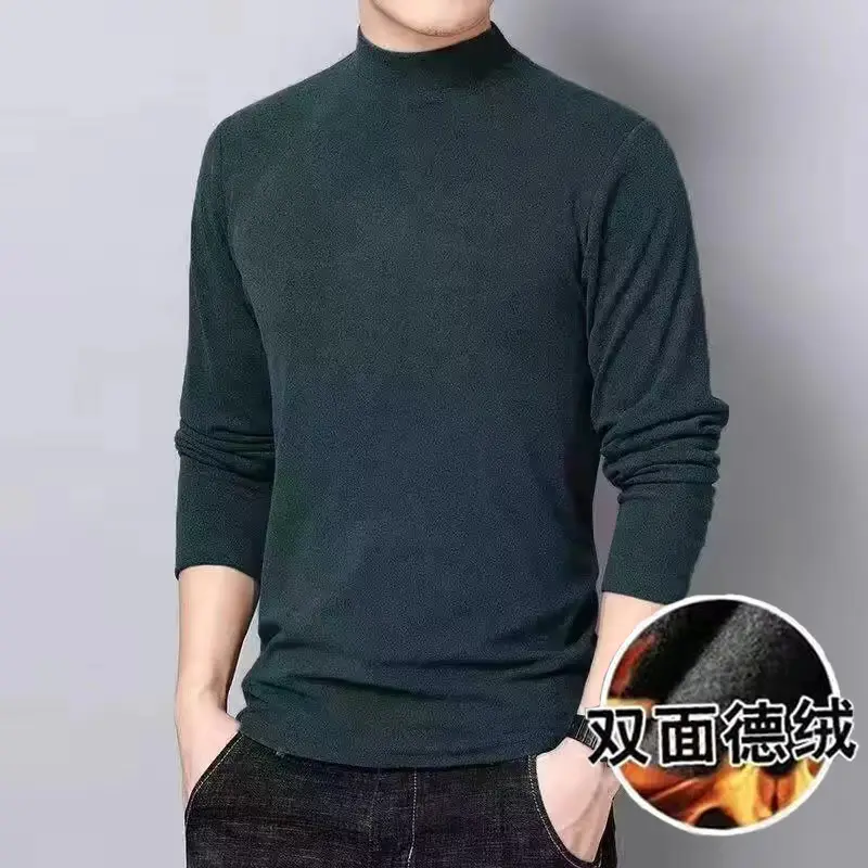 Men Velvet Turtleneck Winter Warm T-Shirt Black — feature 5