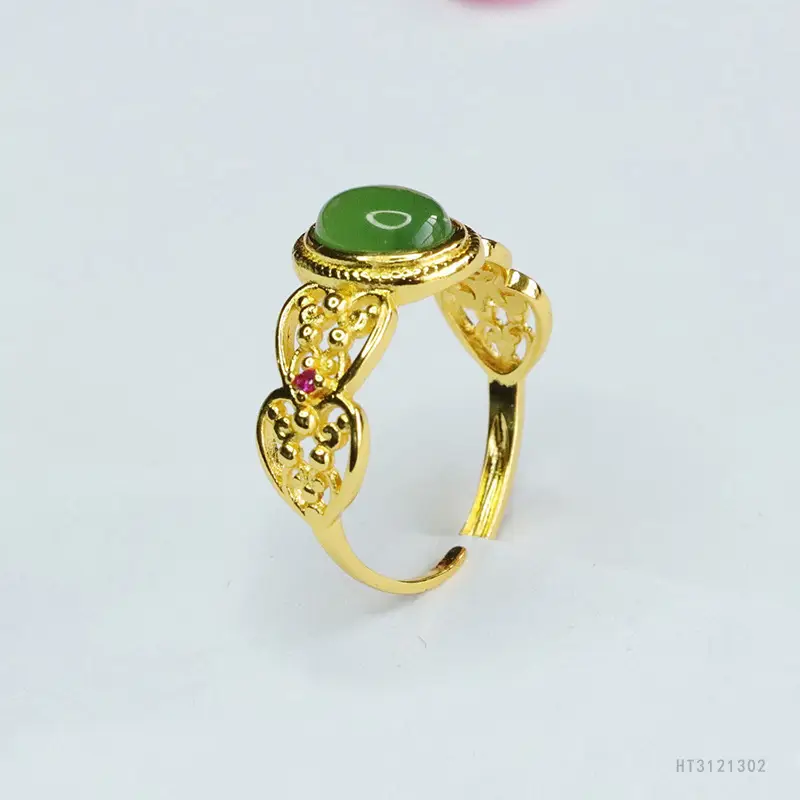 Guan Yu Jade Ring Green Emerald Gold Plated — feature 7