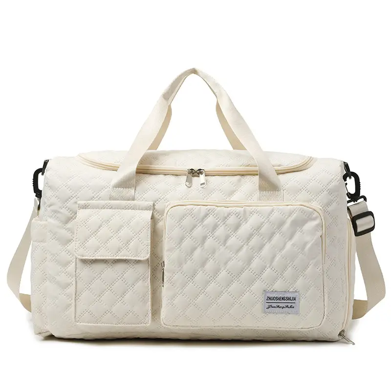 White Quilted Cross-Body Travel Bag Large Capacity - Image 20