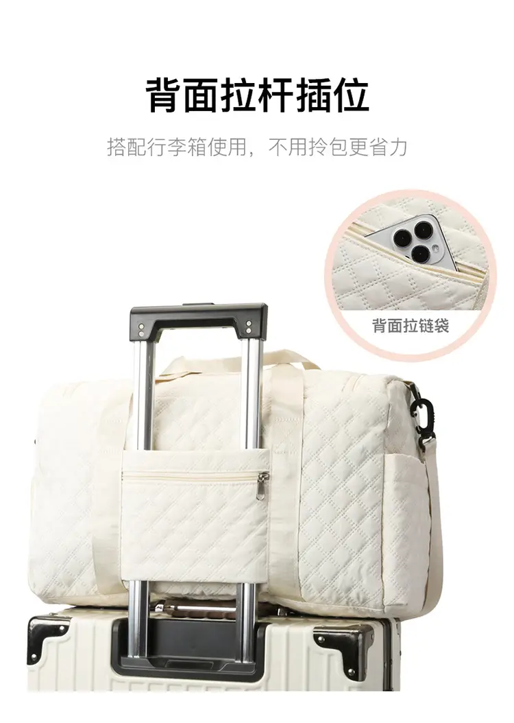 White Quilted Cross-Body Travel Bag Large Capacity — feature 16