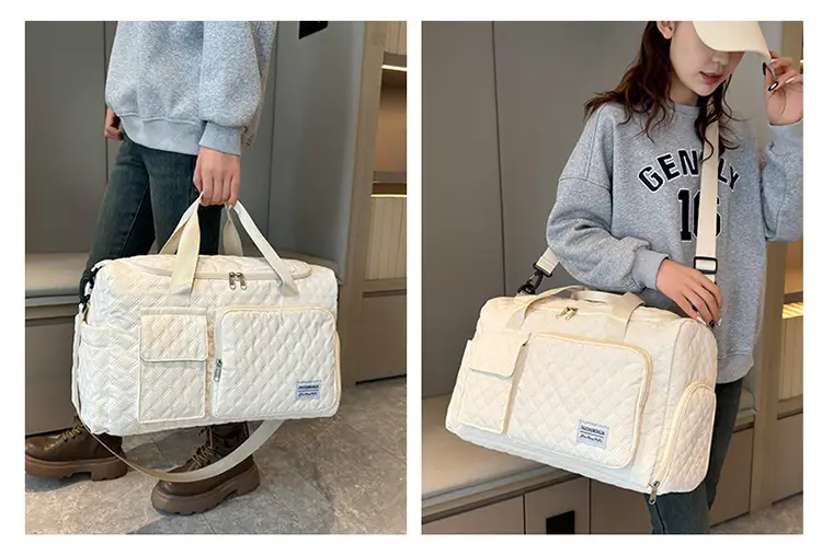 White Quilted Cross-Body Travel Bag Large Capacity — feature 18