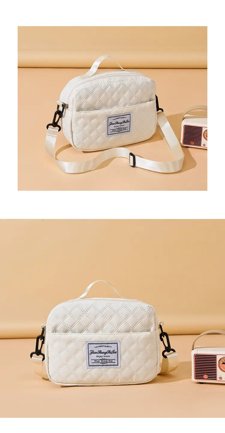 White Quilted Cross-Body Travel Bag Large Capacity — feature 9