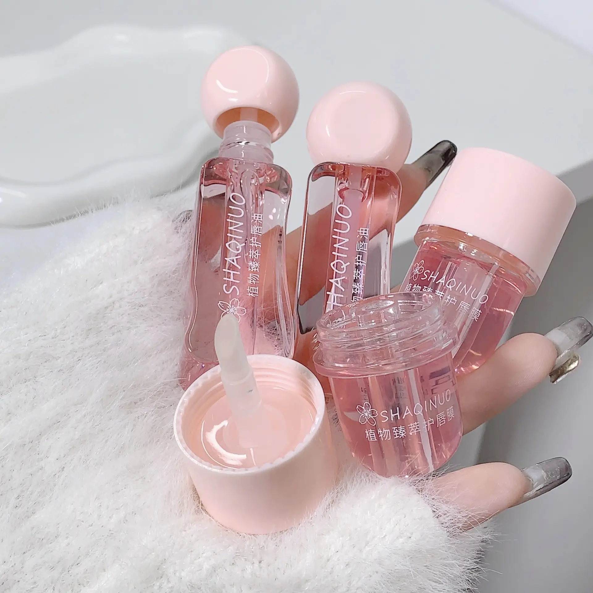 SHAQINUO Plant Extract Lip Oil Mask Set Pink - Image 3
