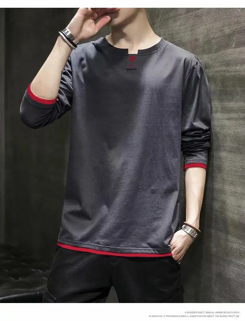 Men's 2024 Grey Long Sleeve T-Shirt Round Neck — feature 10