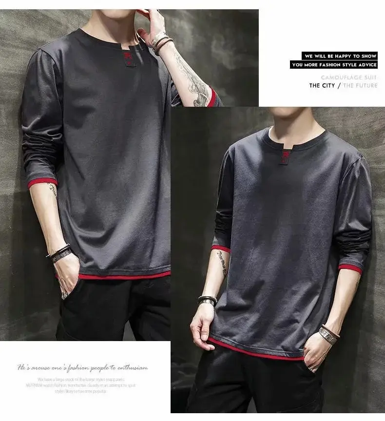 Men's 2024 Grey Long Sleeve T-Shirt Round Neck — feature 13