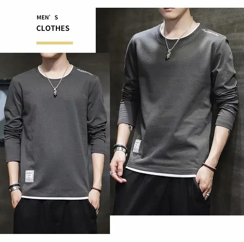 Men's 2024 Grey Long Sleeve T-Shirt Round Neck — feature 5