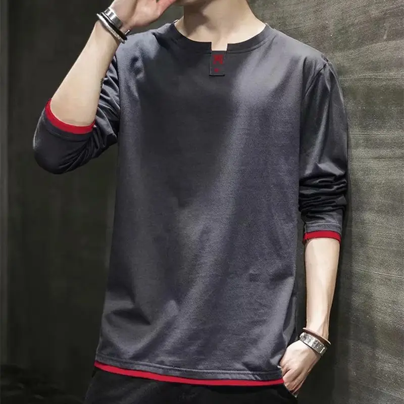 Men's 2024 Grey Long Sleeve T-Shirt Round Neck - Image 8