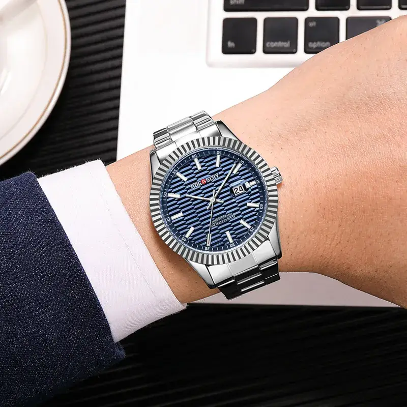 Men's Classic Steel Belt Watch with Blue Dial & Quartz Movement - Image 5