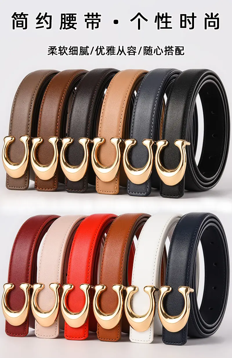 New Women's Leather Belt with Gold Buckle — feature 1