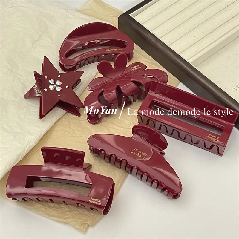 Red Acetate Hair Clips Set for Women