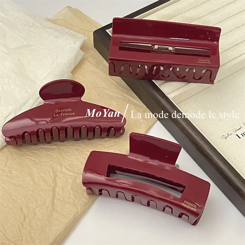 Red Acetate Hair Clips Set for Women