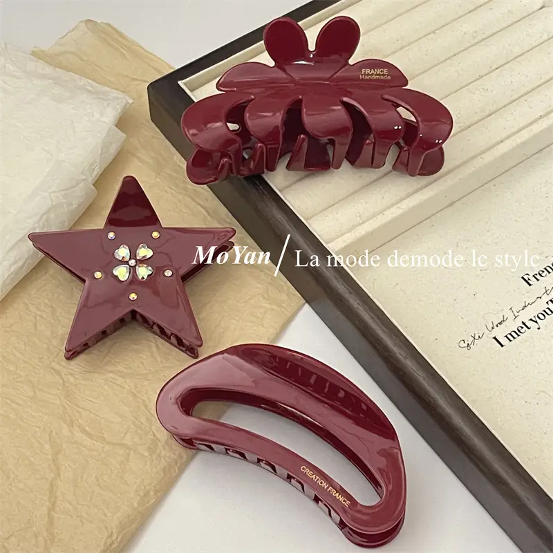 Red Acetate Hair Clips Set for Women — feature 11