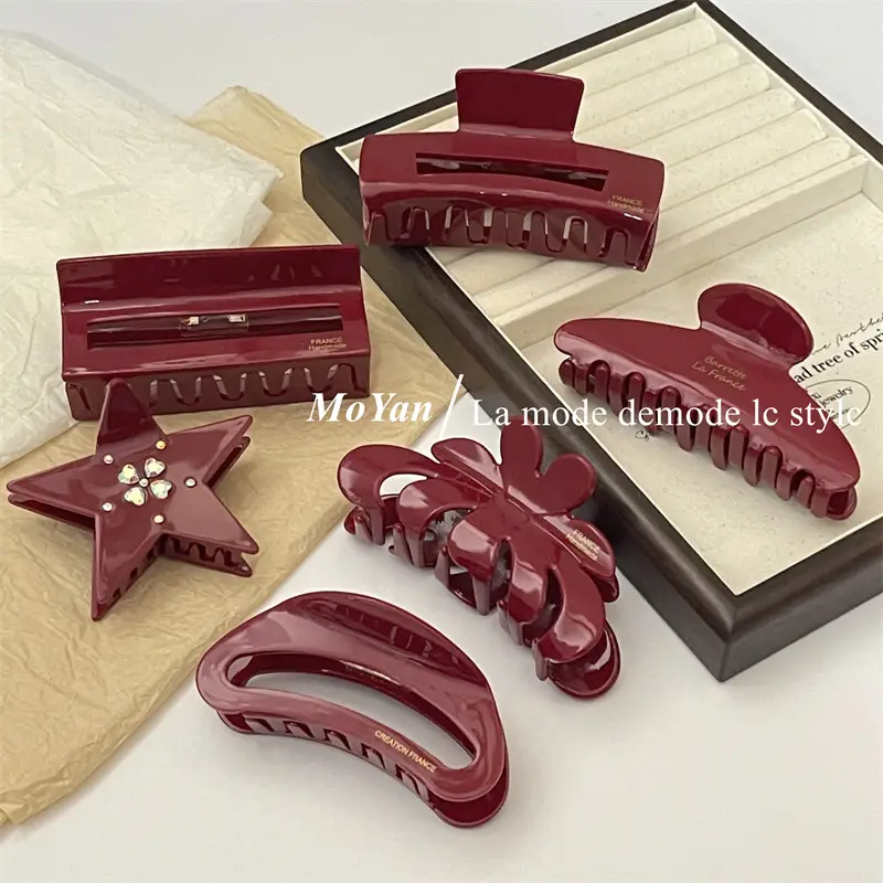 Red Acetate Hair Clips Set for Women — feature 3